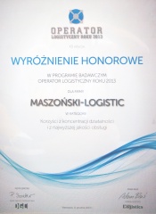 Honourable mention for 
Logistics Operator of 2013